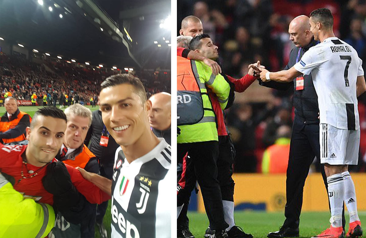 Cristiano Ronaldo zastavil ochrankárov a spravil si selfie s fanúšikom, ktorý vbehol na trávnik! (VIDEO)