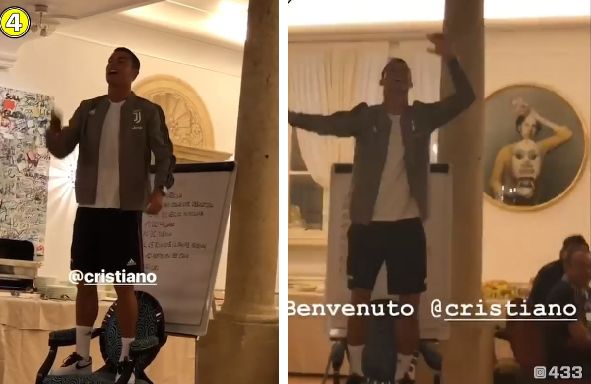 Aj Cristiano Ronaldo dodržal tradíciu. Počase večere Juventusu musel zaspievať! (VIDEO)