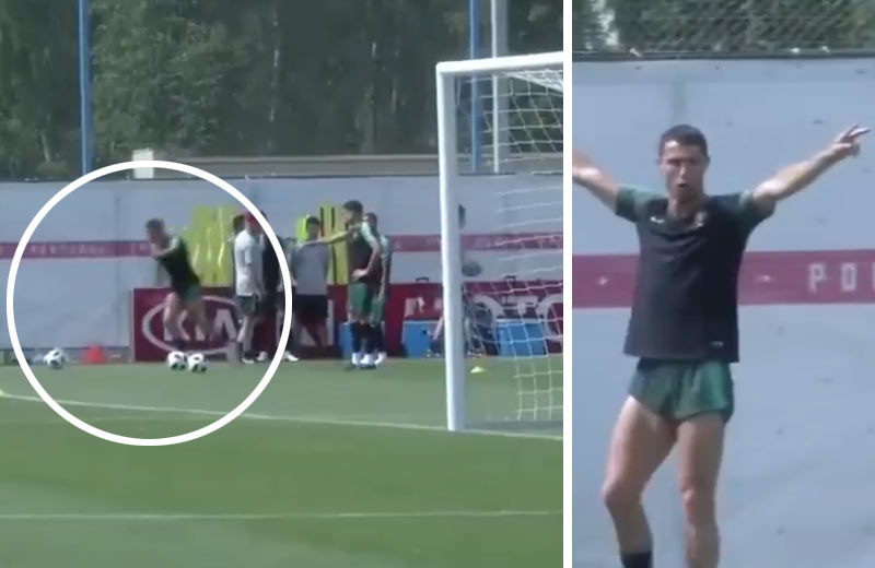 Cristiano Ronaldo trafil na tréningu Portugalska bránku z nemožného uhla! (VIDEO)