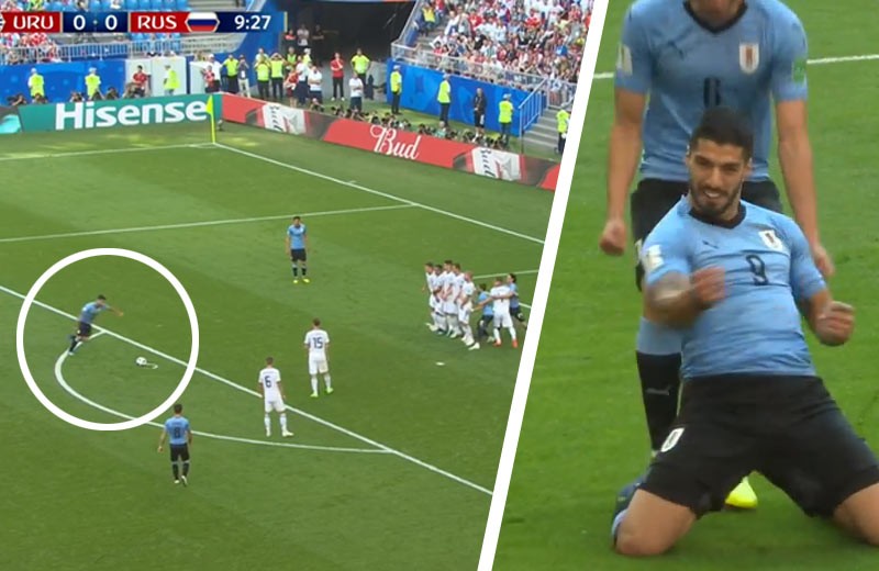 Luis Suarez a jeho parádny gól z priameho kopu do siete Ruska! (VIDEO)