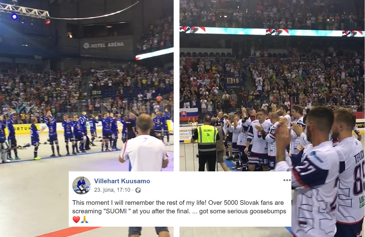 Slovenskí fanúšikovia po hokejbalovom finále skandovali meno súpera. Fínsky brankár s krásnym odkazom! (VIDEO)