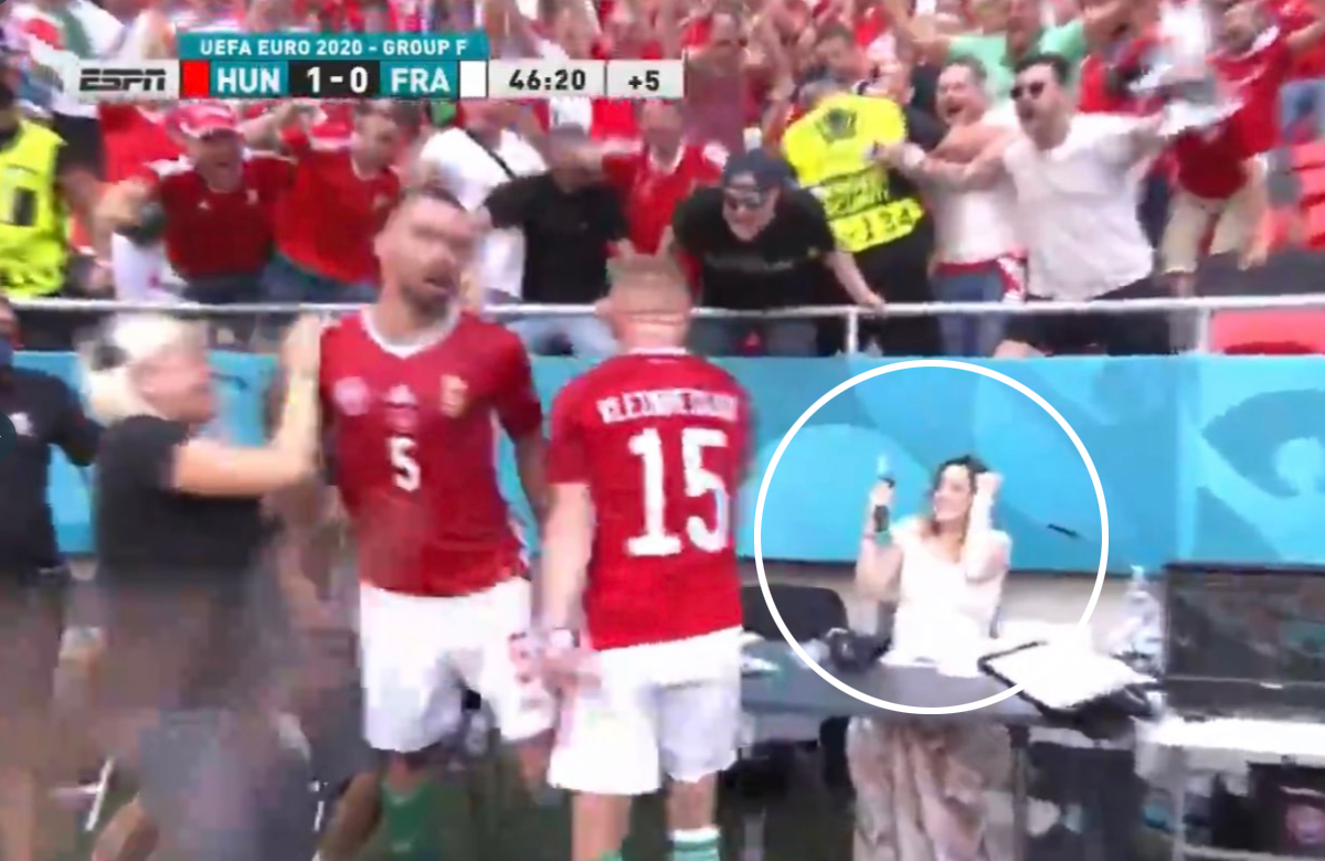 Maďar po góle proti Francúzsku totálne vystrašil pracovníčku (VIDEO)