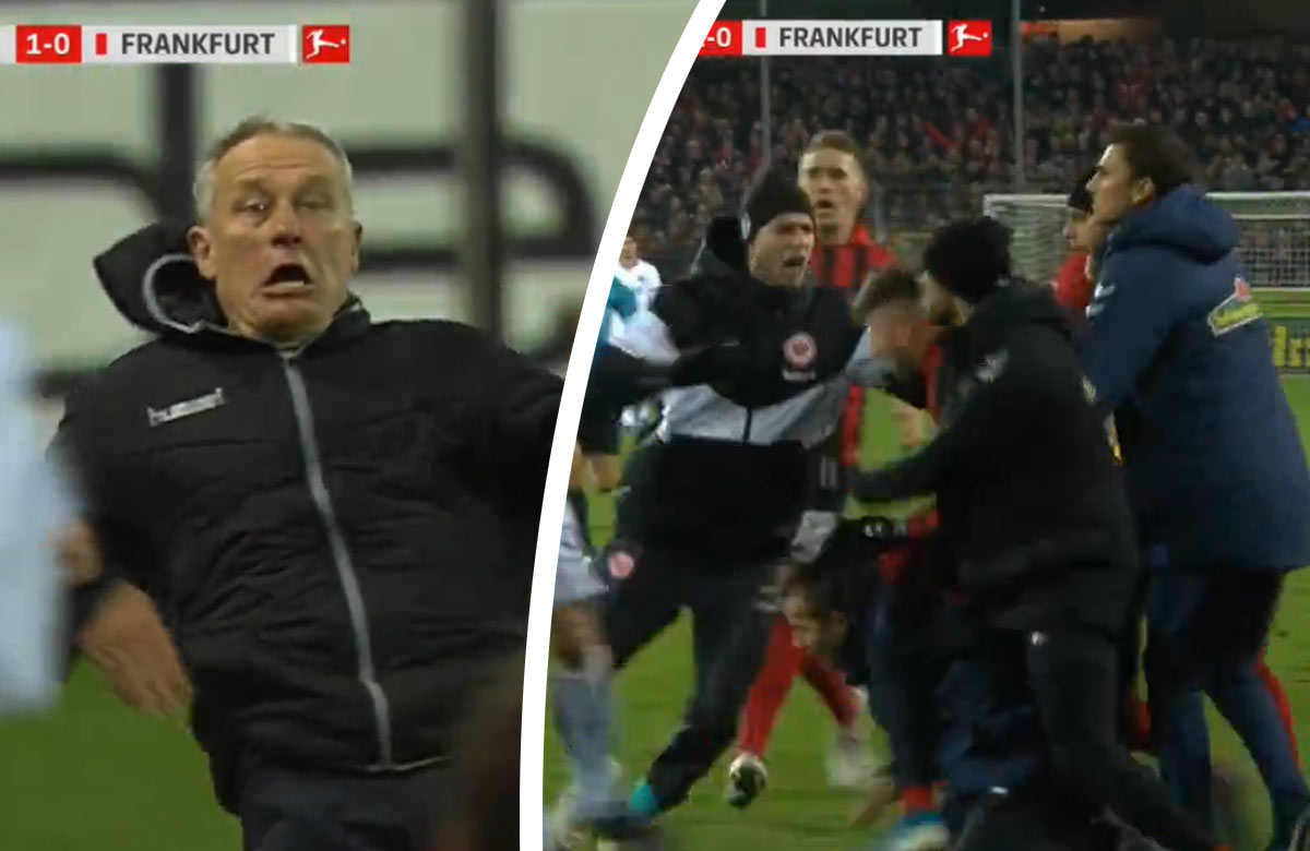 Hráč Frankfurtu sotil trénera Freiburgu. Skončilo to hromadnou šarvátkou! (VIDEO)