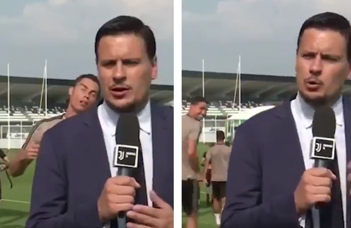 Cristiano Ronaldo baví fanúšikov: Na tréningu Juventusu skočil do záberu reportérovi! (VIDEO)