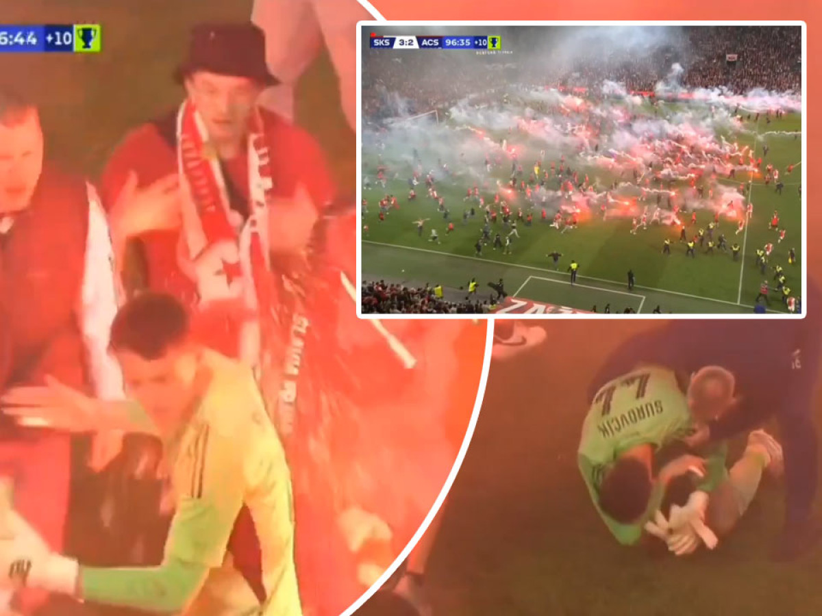 Škandalózne derby v Prahe! Fanúšikovia Slavie zničili zápas a napadli slovenského brankára