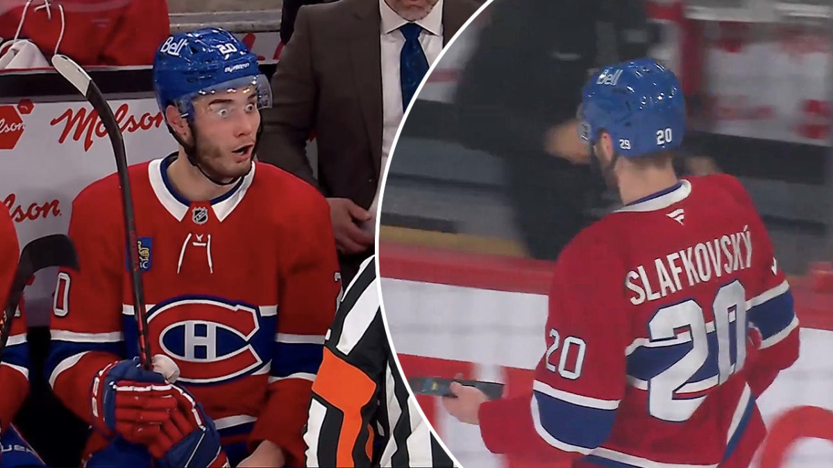 Juraj Slafkovský našiel na ľade nečakaný predmet, Montreal vtipne reaguje