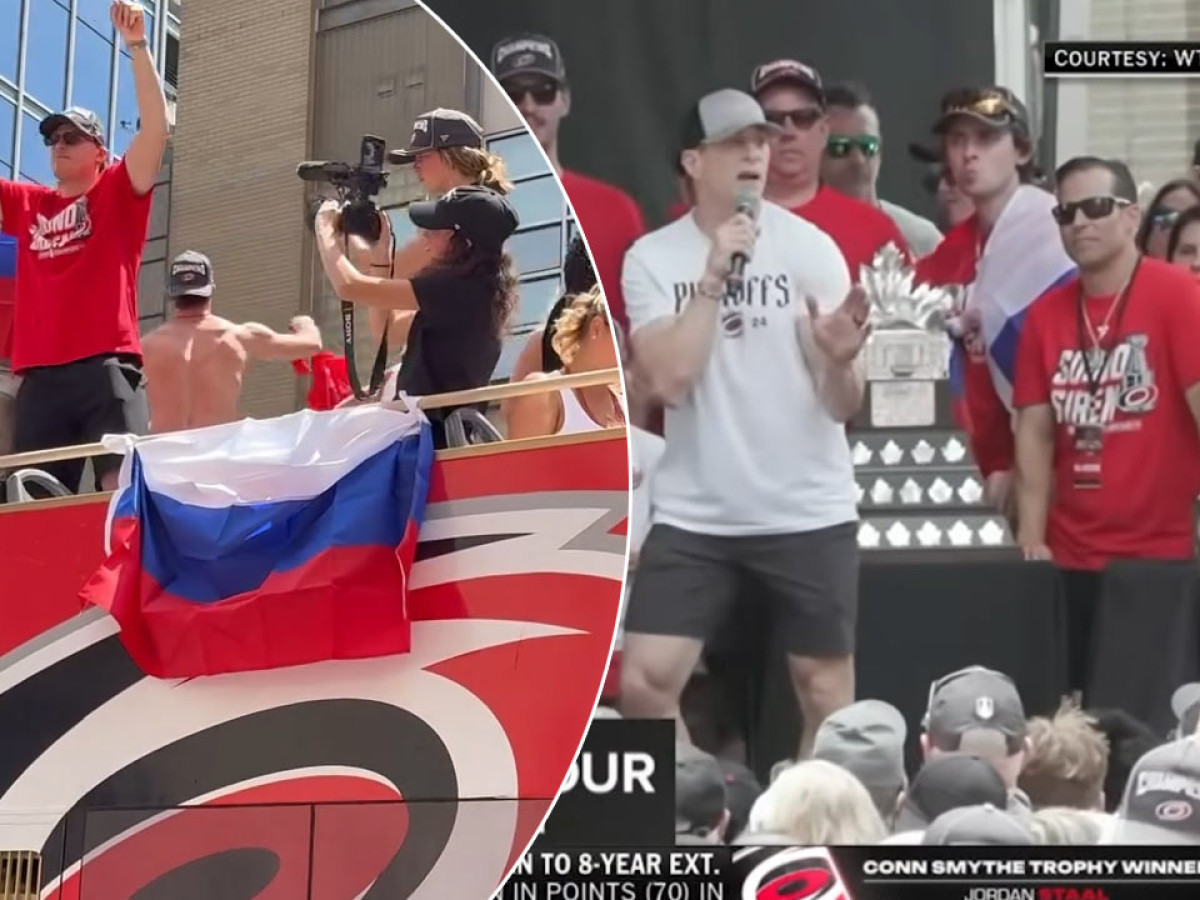 Hokejisti Caroliny Hurricanes vytiahli pri oslavách Stanley Cupu ruskú vlajku