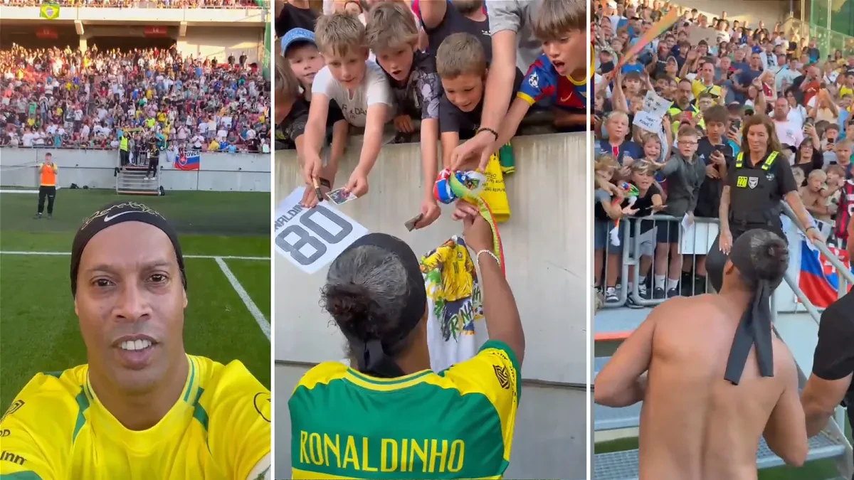 Ronaldinho ďakoval fanúšikom v Trnave. Malému chlapcovi po zápase priniesol na tribúnu dres