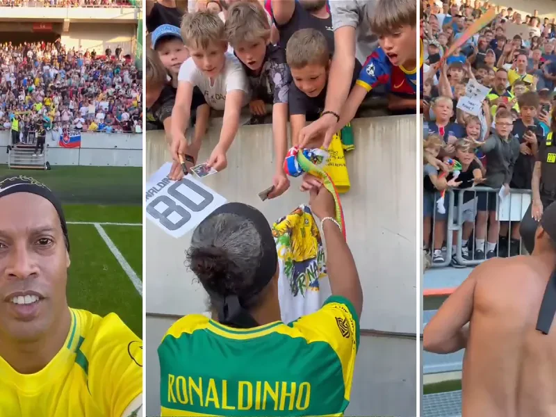 Ronaldinho ďakoval fanúšikom v Trnave. Malému chlapcovi po zápase priniesol na tribúnu dres