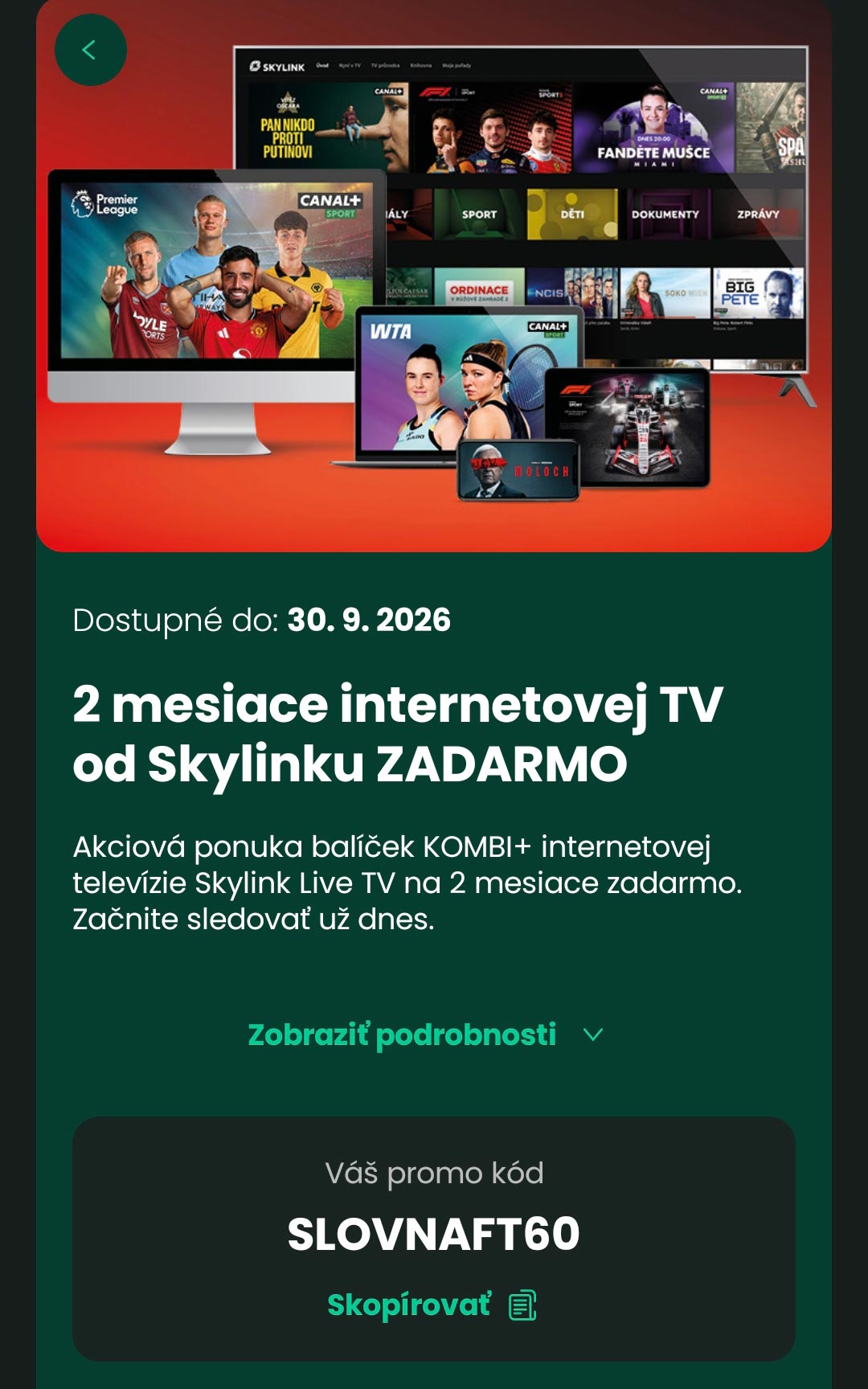 Skylink Live TV zadarmo cez aplikáciu Slovnaft Move
